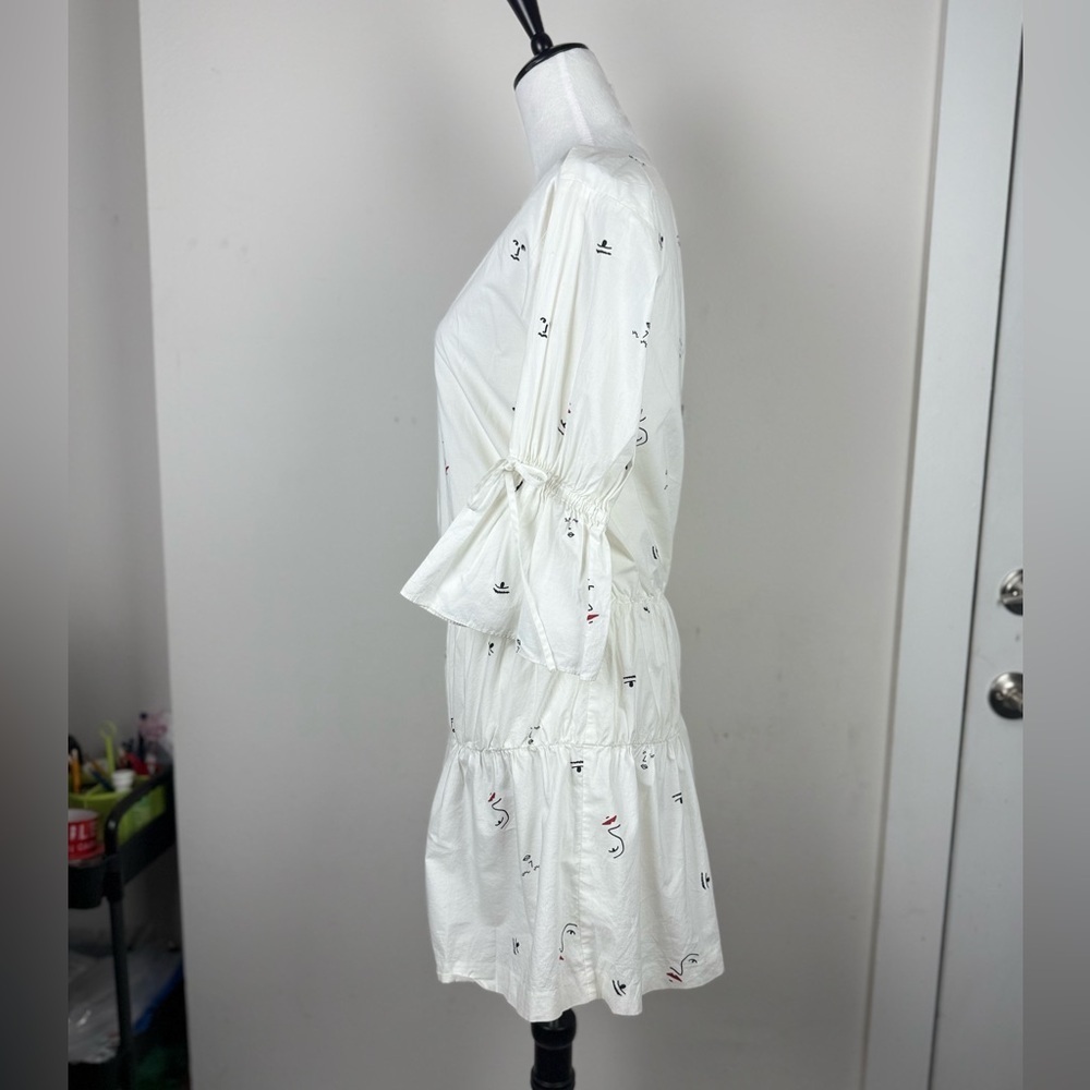 Madewell Women’s Making Faces Bright White Tiered Blouson Dress Abstracts XS - Picture 6 of 14